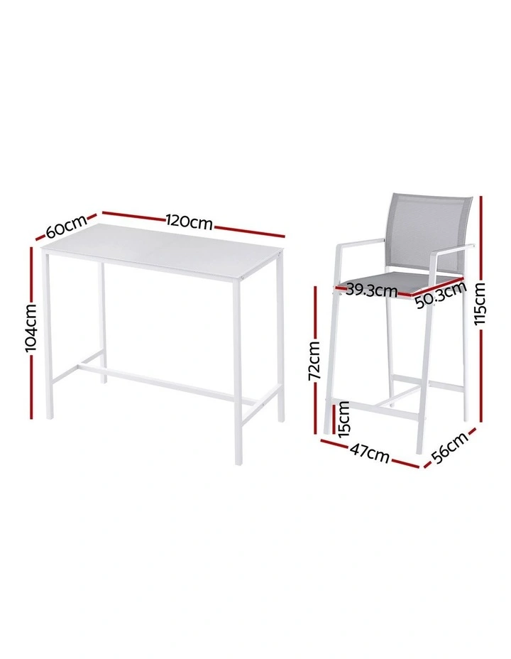 Outdoor Bar Stools Dining Chairs Table Set 7 Pieces in White image 4