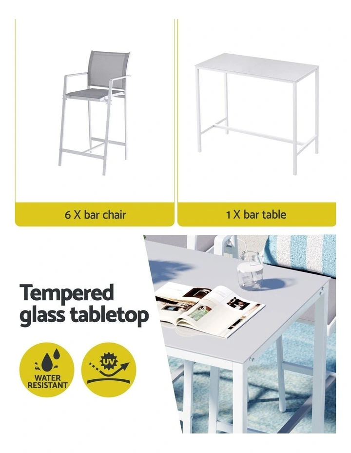 Outdoor Bar Stools Dining Chairs Table Set 7 Pieces in White image 5
