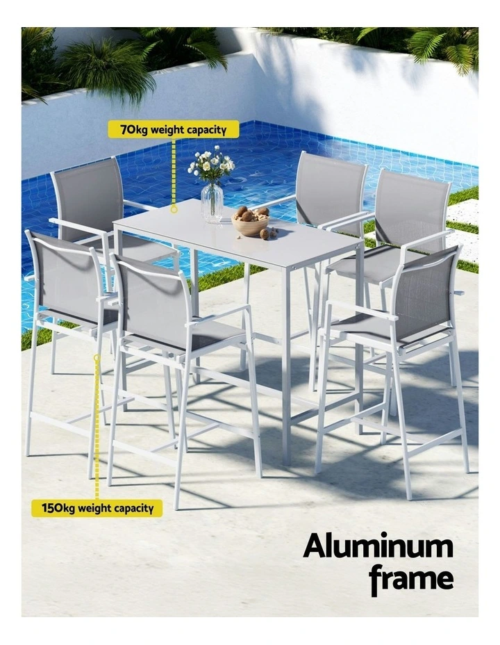 Outdoor Bar Stools Dining Chairs Table Set 7 Pieces in White image 5