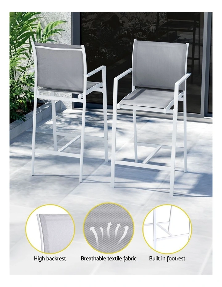 Outdoor Bar Stools Dining Chairs Table Set 7 Pieces in White image 6