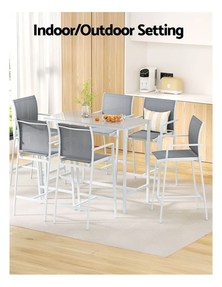 Outdoor Bar Stools Dining Chairs Table Set 7 Pieces in White image 7