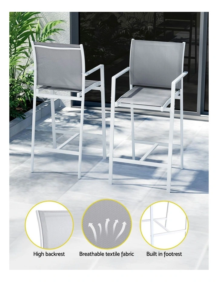 Outdoor Bar Stools Dining Chairs Table Set 7 Pieces in White image 7