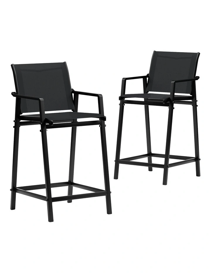 Outdoor Bar Stools Dining Chairs 2 Pieces in Black image 1
