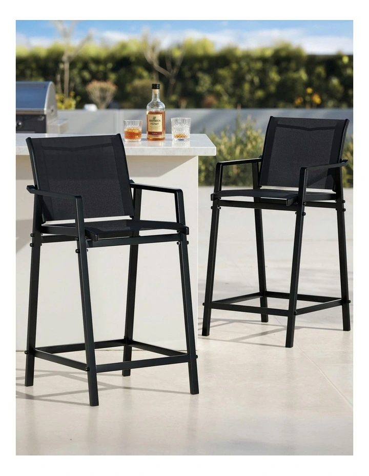 Outdoor Bar Stools Dining Chairs 2 Pieces in Black image 3