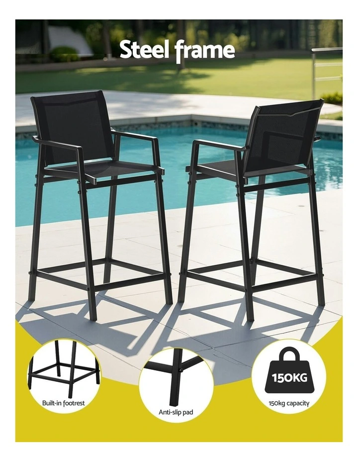 Outdoor Bar Stools Dining Chairs 2 Pieces in Black image 5