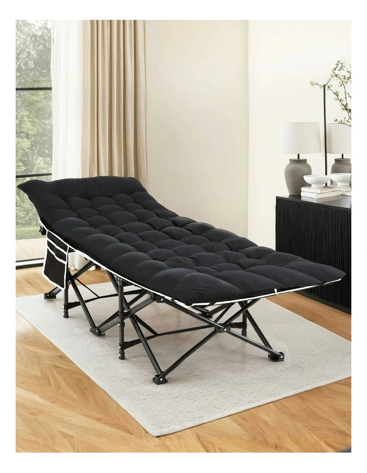 Folding Bed With Mattress 185cm in Black image 3