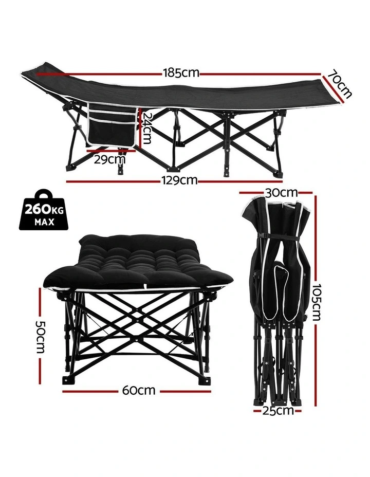 Folding Bed With Mattress 185cm in Black image 4
