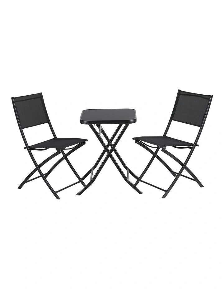 Garden Outdoor Steel Bistro Set Folding Table and Chairs Patio Furniture in Black image 1