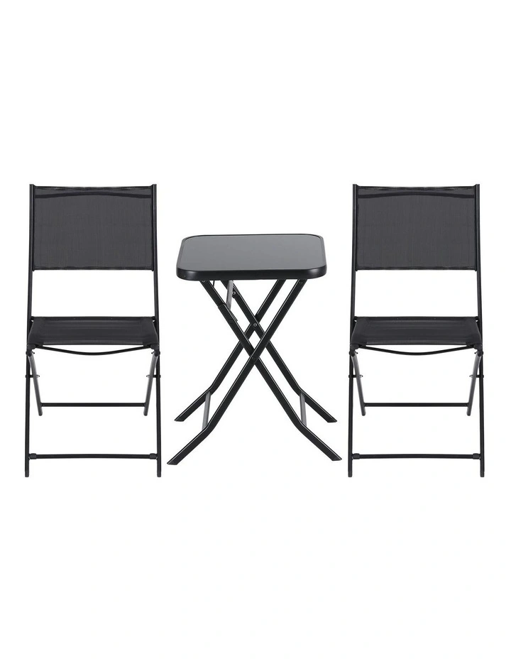 Garden Outdoor Steel Bistro Set Folding Table and Chairs Patio Furniture in Black image 2