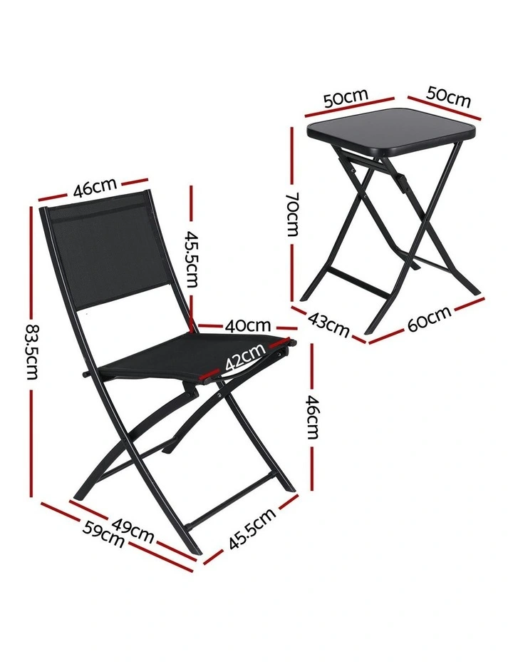 Garden Outdoor Steel Bistro Set Folding Table and Chairs Patio Furniture in Black image 3