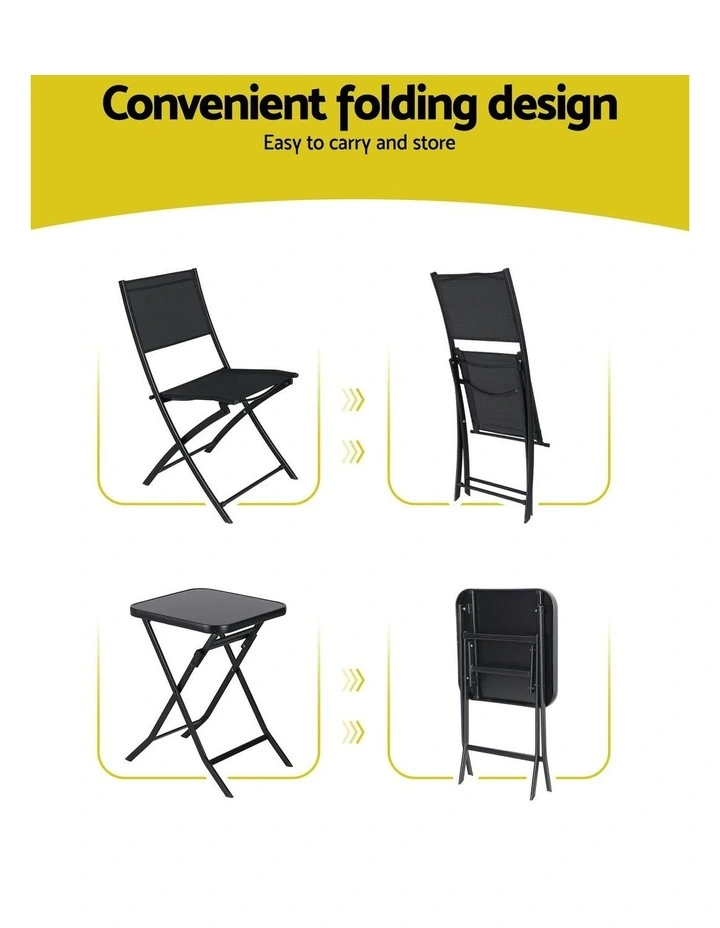 Garden Outdoor Steel Bistro Set Folding Table and Chairs Patio Furniture in Black image 5