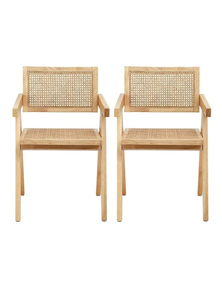 2x Dining Chairs Wooden Rattan Seat Rubber Wood Frame image 2
