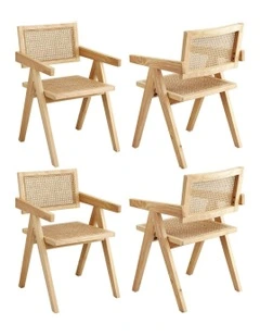 4x Dining Chairs Wooden Rattan Seat Rubber Wood Frame
