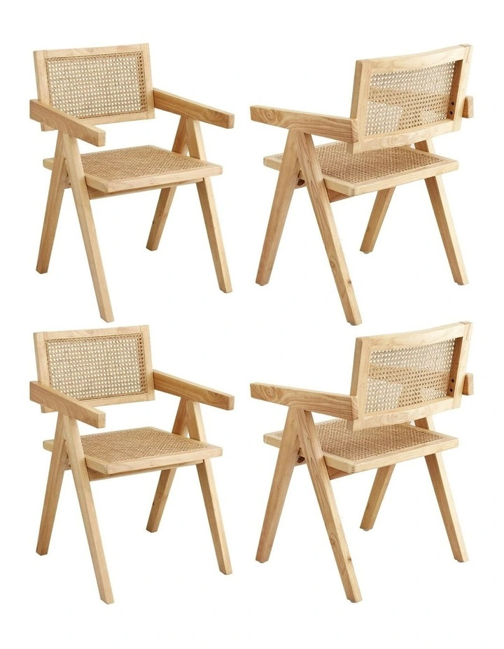 4x Dining Chairs Wooden Rattan Seat Rubber Wood Frame image 1