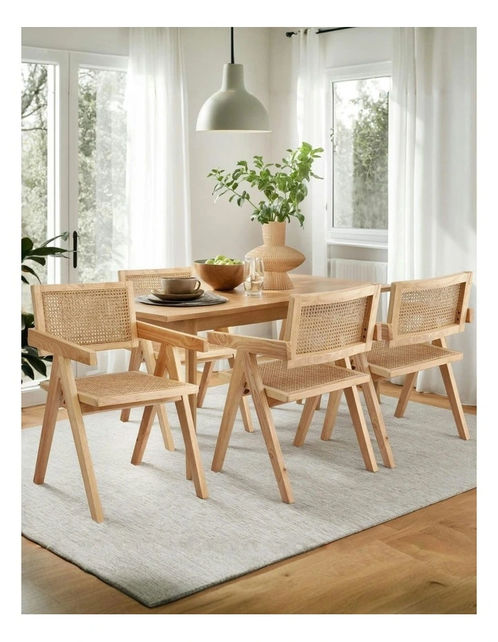 4x Dining Chairs Wooden Rattan Seat Rubber Wood Frame image 3