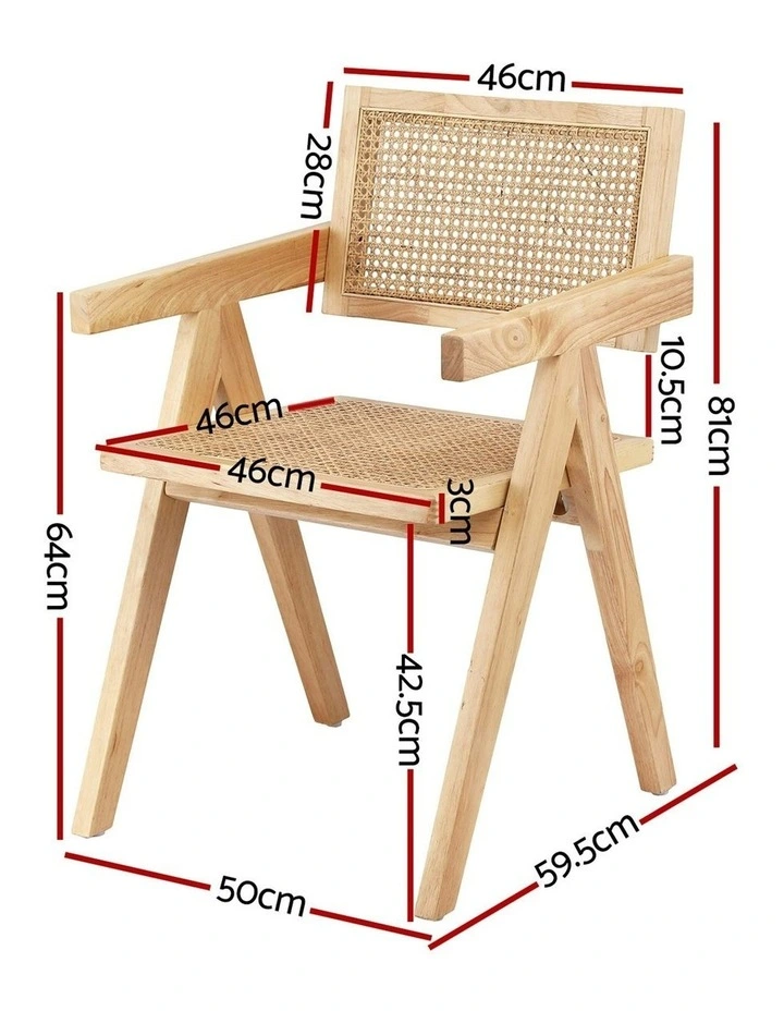 4x Dining Chairs Wooden Rattan Seat Rubber Wood Frame image 4