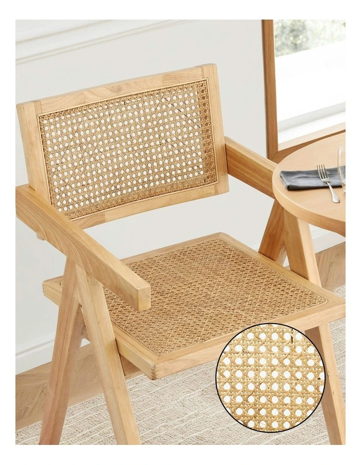 4x Dining Chairs Wooden Rattan Seat Rubber Wood Frame image 6