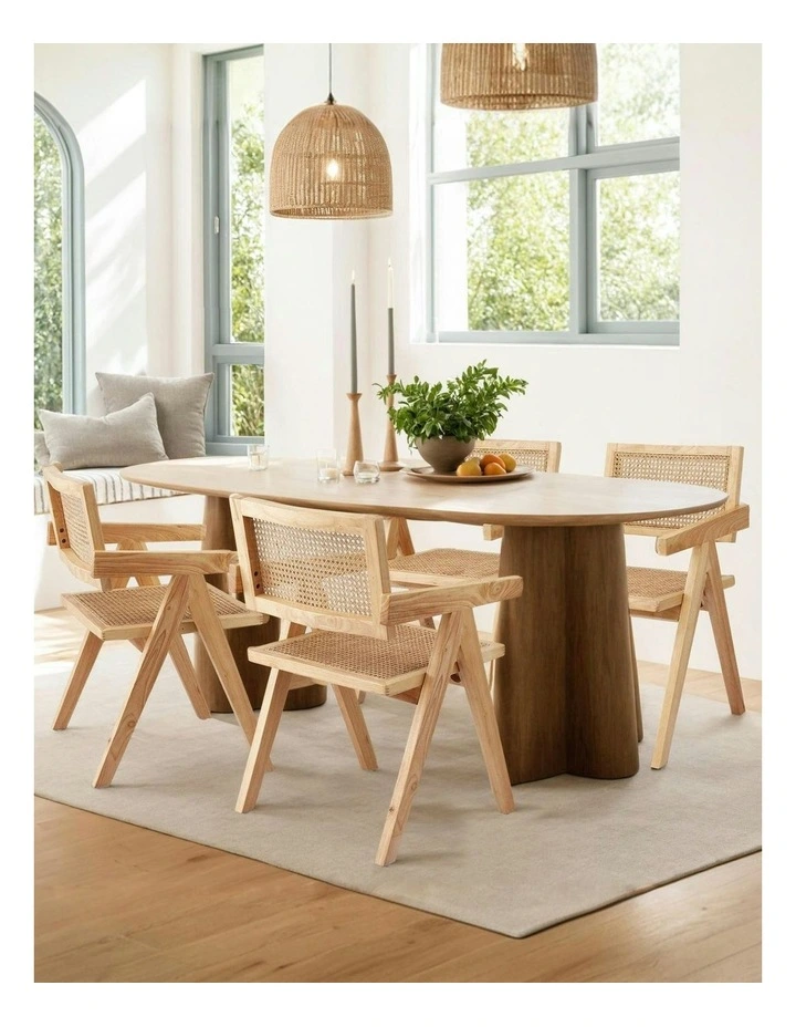 4x Dining Chairs Wooden Rattan Seat Rubber Wood Frame image 7