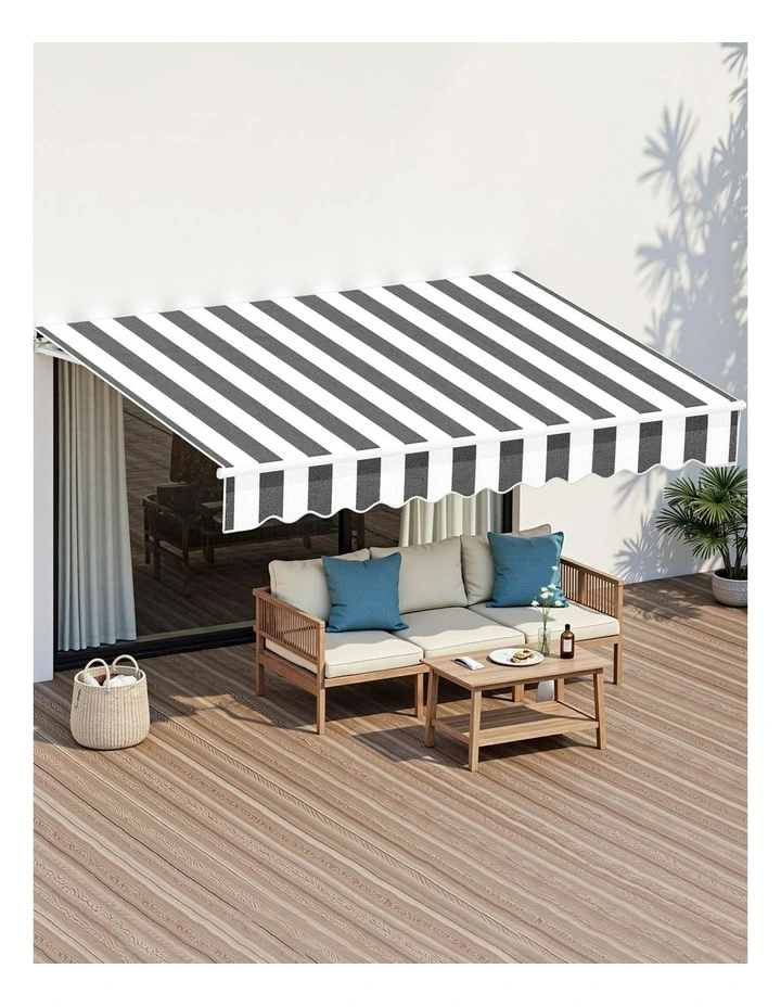 Instahut Retractable Folding Arm Awning Manual Sunshade 2.5Mx2M Grey White image 3