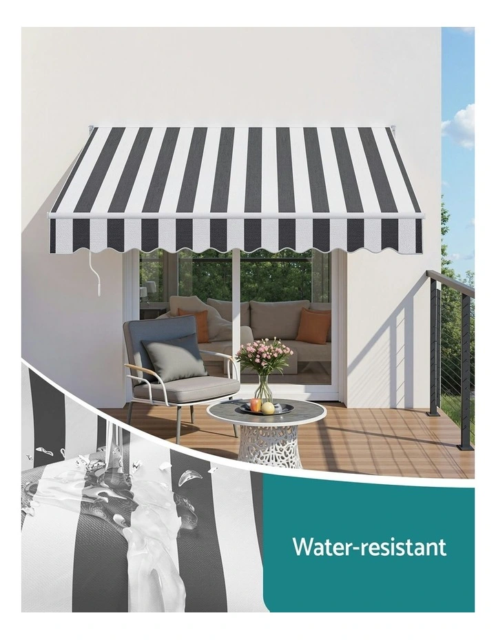 Instahut Retractable Folding Arm Awning Manual Sunshade 2.5Mx2M Grey White image 7