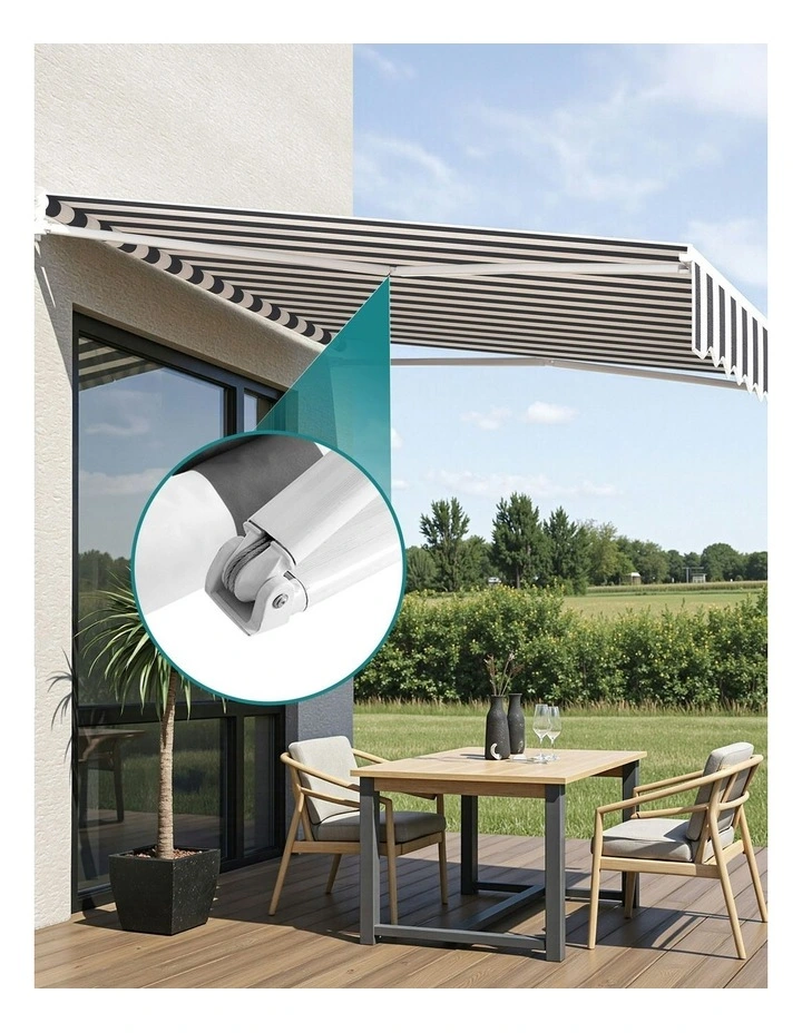 Instahut Retractable Folding Arm Awning Manual Sunshade 5Mx3M Grey White image 5