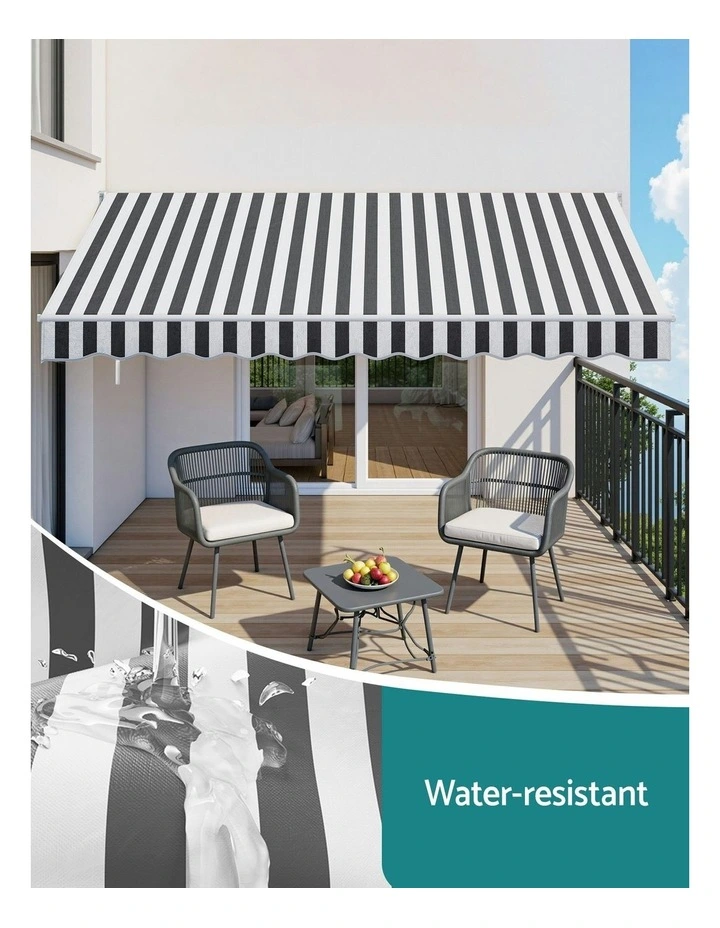 Instahut Retractable Folding Arm Awning Manual Sunshade 5Mx3M Grey White image 7