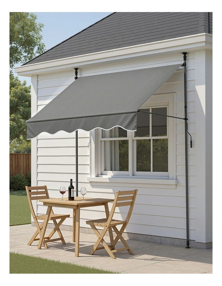 Window Fixed Pivot Arm Awning Outdoor Door Canopy 2X1.8M in Grey image 3