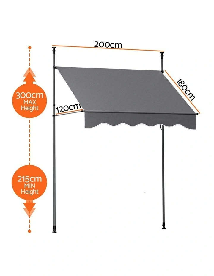Window Fixed Pivot Arm Awning Outdoor Door Canopy 2X1.8M in Grey image 4