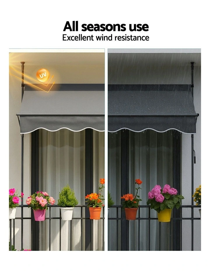 Window Fixed Pivot Arm Awning Outdoor Door Canopy 2X1.8M in Grey image 5