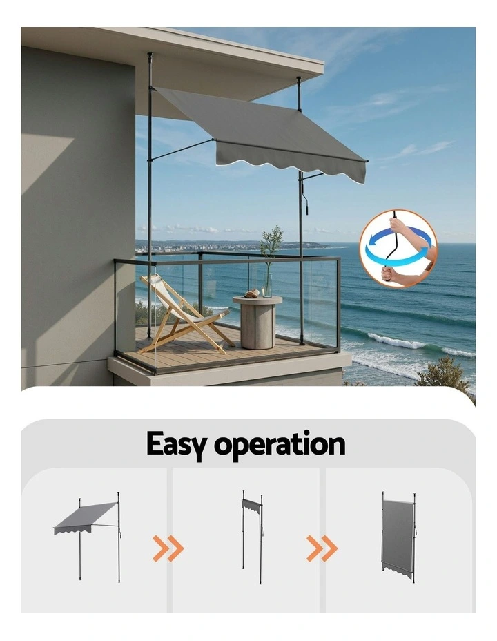 Window Fixed Pivot Arm Awning Outdoor Door Canopy 2X1.8M in Grey image 6