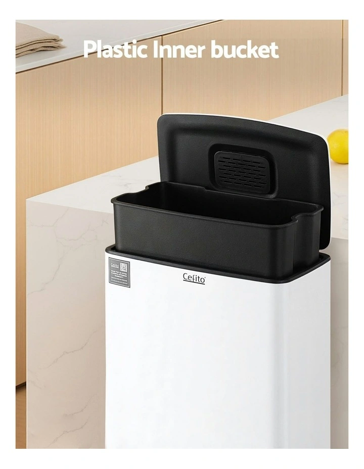 Pedal Bins Rubbish Bin Waste Recycle Dustbins Kitchen Trash Can 40L in White image 6