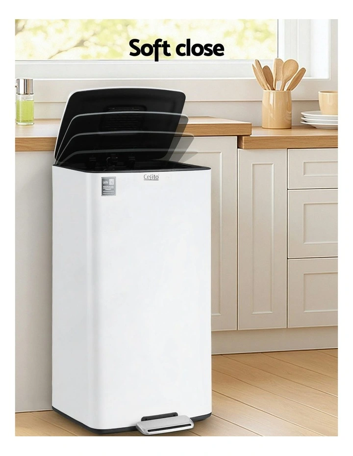 Pedal Bins Rubbish Bin Waste Recycle Dustbins Kitchen Trash Can 40L in White image 7