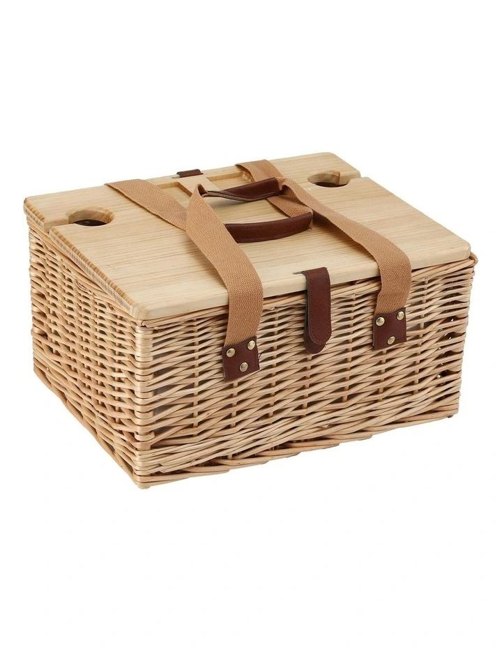 2 Person Picnic Basket Set with Table Blanket Cooler Wooden Insulated image 2