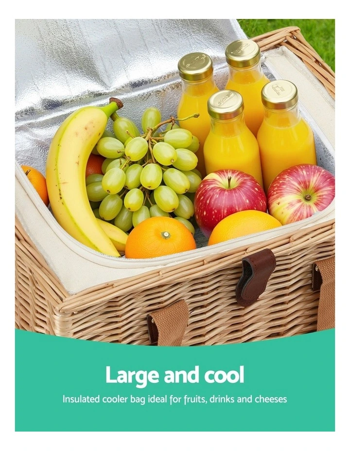 2 Person Picnic Basket Set with Table Blanket Cooler Wooden Insulated image 6