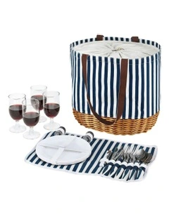 4 Person Picnic Basket Bag Set Wooden Blanket Cooler Outdoor Insulated