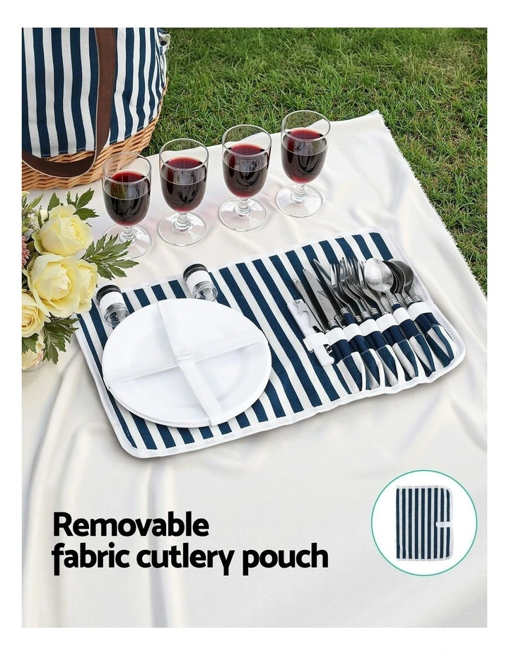4 Person Picnic Basket Bag Set Wooden Blanket Cooler Outdoor Insulated image 6