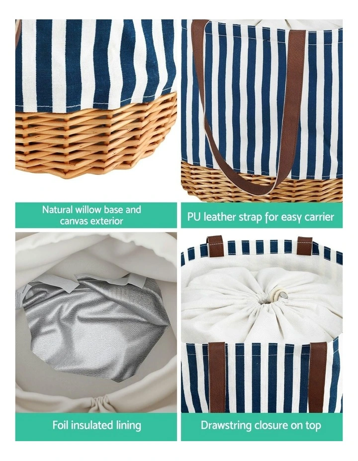 4 Person Picnic Basket Bag Set Wooden Blanket Cooler Outdoor Insulated image 7