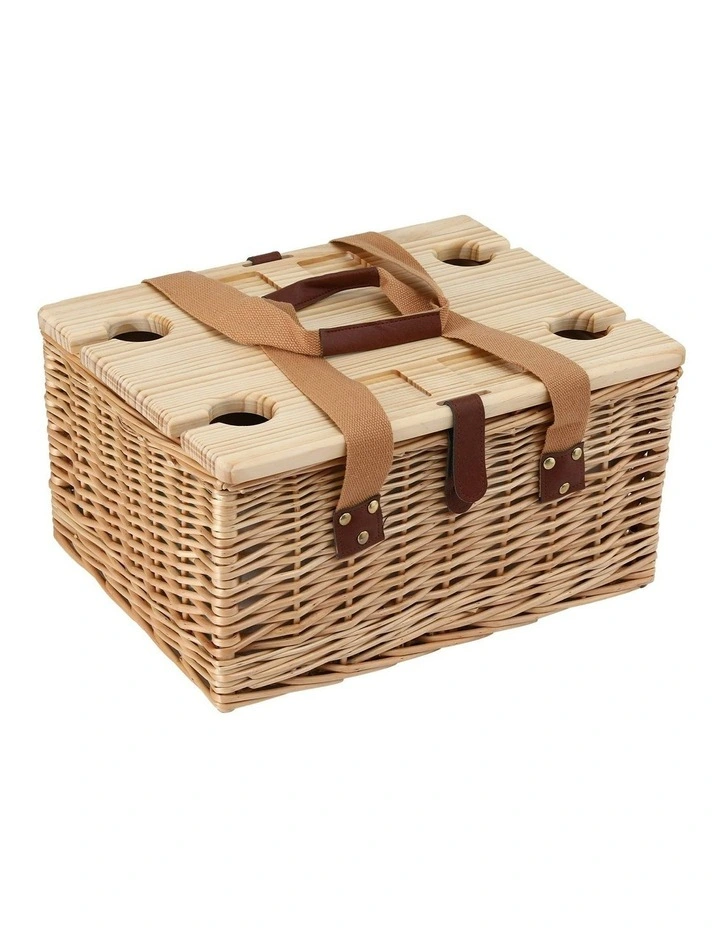4 Person Picnic Basket Set with Table Blanket Cooler Wooden Insulated image 2
