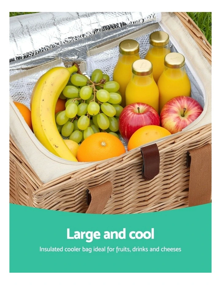 4 Person Picnic Basket Set with Table Blanket Cooler Wooden Insulated image 6