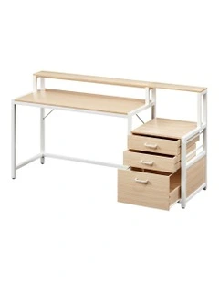 Computer Desk Home Office Study Table Desks w/Drawers Open Shelf Oak 160CM