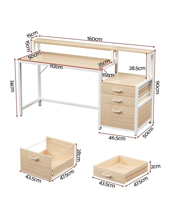 Computer Desk Home Office Study Table Desks w/Drawers Open Shelf Oak 160CM image 3
