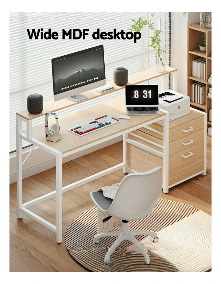Computer Desk Home Office Study Table Desks w/Drawers Open Shelf Oak 160CM image 4