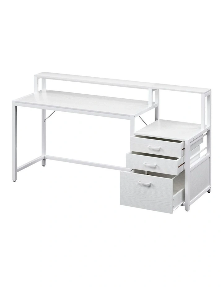 Computer Desk With Drawers Open Shelf 160cm in White image 1
