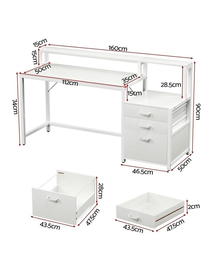 Computer Desk With Drawers Open Shelf 160cm in White image 3