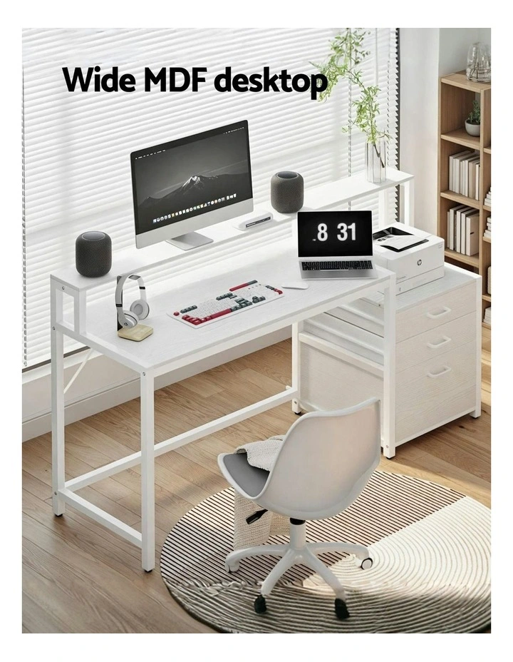 Computer Desk With Drawers Open Shelf 160cm in White image 4