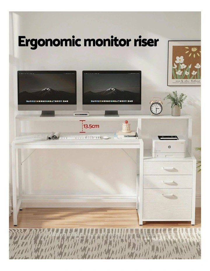 Computer Desk With Drawers Open Shelf 160cm in White image 5