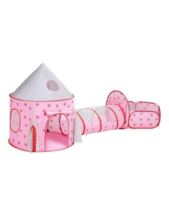 Pop Up Castle Crawl Tunnel Basketball Hoop Playhouse in Pink