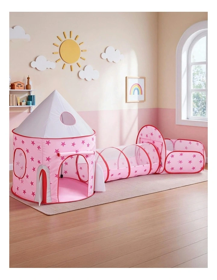 Pop Up Castle Crawl Tunnel Basketball Hoop Playhouse in Pink image 3
