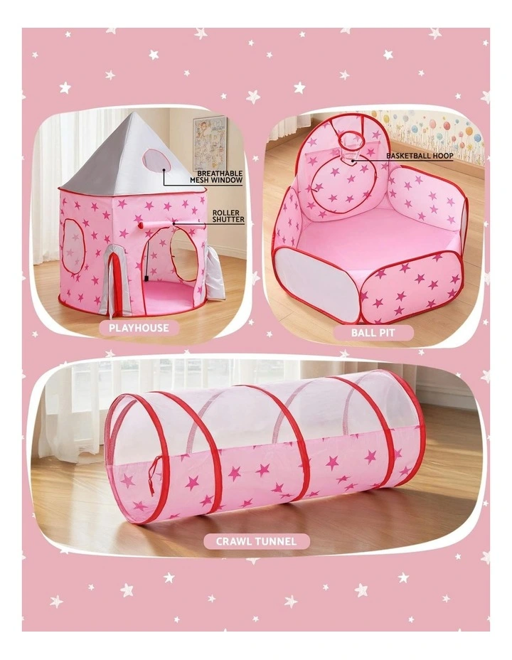 Pop Up Castle Crawl Tunnel Basketball Hoop Playhouse in Pink image 6