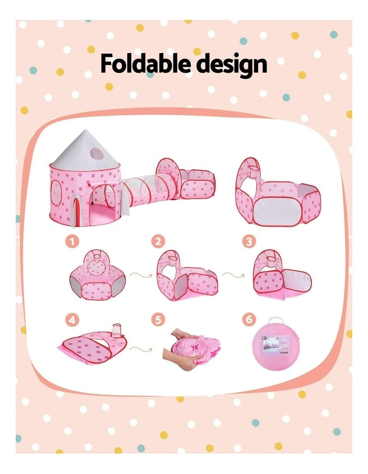 Pop Up Castle Crawl Tunnel Basketball Hoop Playhouse in Pink image 7